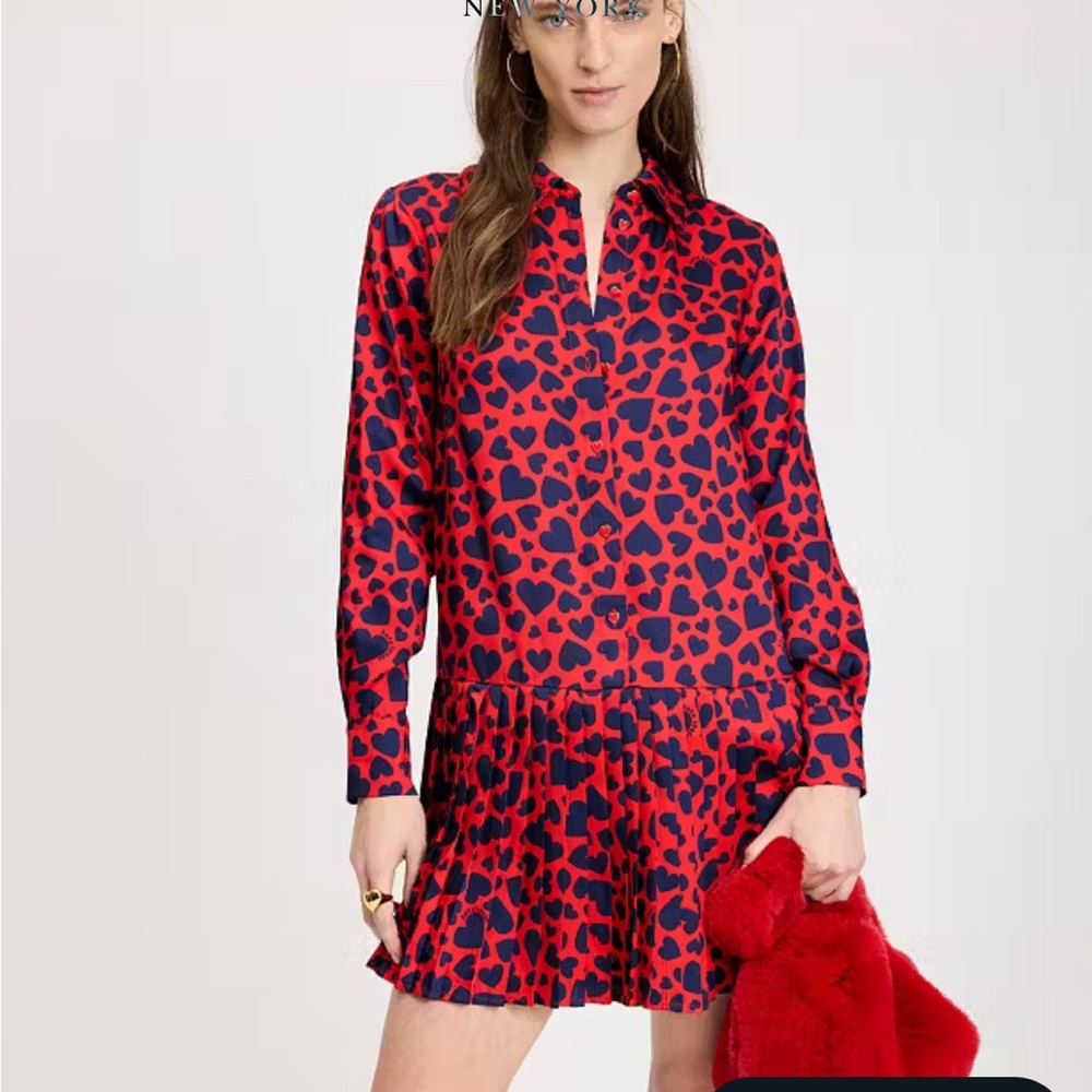 NWOT  Kate Spade Red and Blue Heart Print Long Sleeve Dress